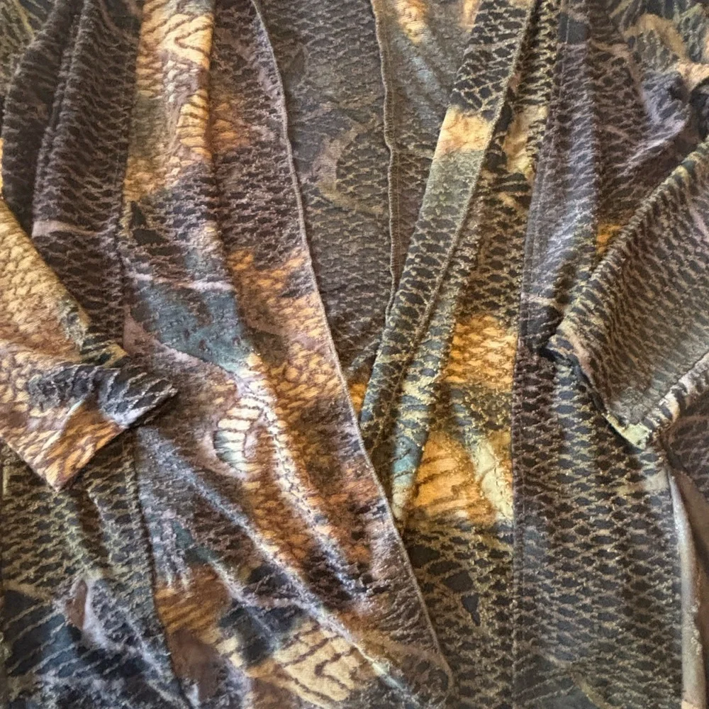 Palila Sheer Snake Print Waterfall Cardigan Brown Beige Drape Open Front M Boho